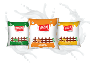 Uttam Milk Packs With Milk Splash